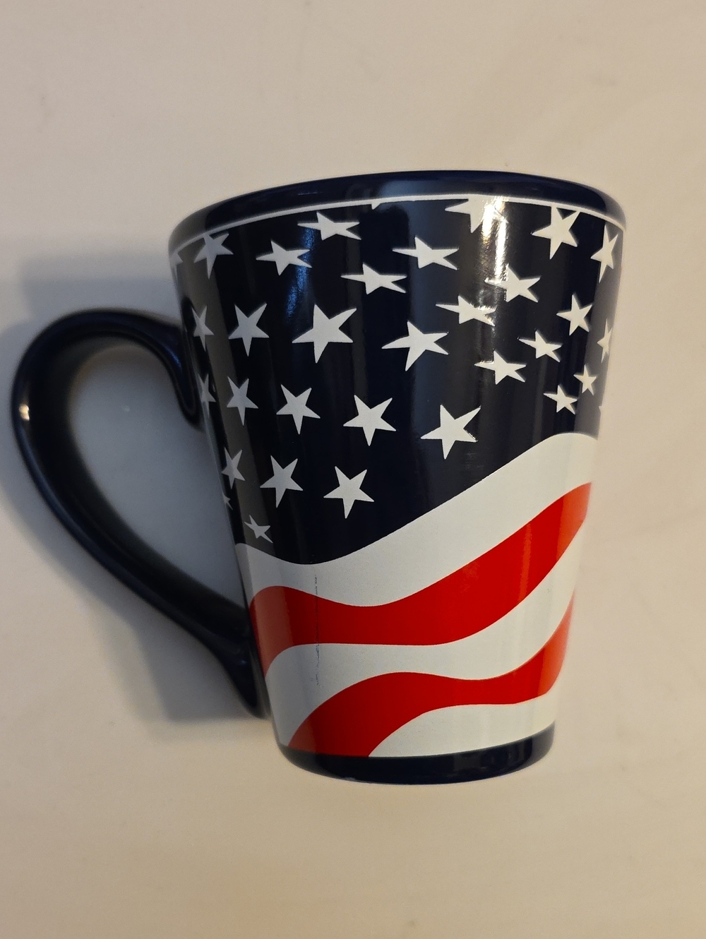 Source Unknown Navy Blue, Red & White Stars and Stripes Ceramic Mug